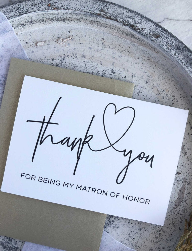 
            
                Load image into Gallery viewer, Matron of Honour Card, Thank You For Being My Matron Of Honor Gift, Thank You Card, Bridesmaid Card, Matron Of Honor Card, Wedding Day Card
            
        