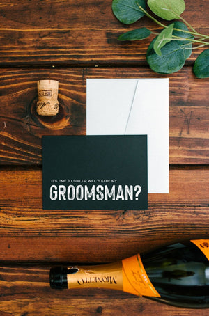 
            
                Load image into Gallery viewer, Black Asking Groomsman Proposal Wedding Card, Suit Up Invite, Asking Groomsman, Gift Best Man Invitation, Simple Cards from Bride and Groom
            
        