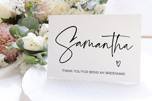 
            
                Load image into Gallery viewer, Custom Bridesmaid Thank You Card, Personalized Thank You For Being My Bridesmaid Gift, Maid of Honor, Flower Girl Bridesmaid Gift Ideas, BT
            
        