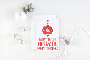 Custom Christmas Cards for Amazing Teacher Gift, To My TeacherCard, School Teacher Appreciation Card, Modern Red White Holiday Season Cards