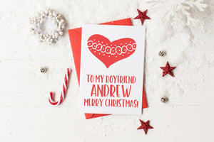 
            
                Load image into Gallery viewer, Custom To My Boyfriend Merry Christmas Card, Personalized Christmas Holiday Card for My Boy Friend, Christmas Gift, Cute Red &amp;amp; White Heart
            
        
