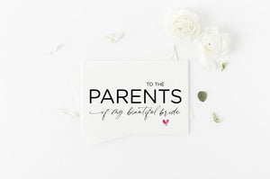 Parents of the Bride Gifts, Parents of the Groom Gift, Brides Parents, Mom Dad Card, Wedding Gift Parents, To My Parents Wedding Day, Simple