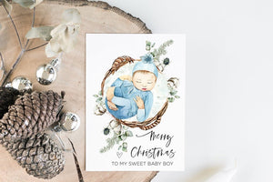 
            
                Load image into Gallery viewer, Christmas Cards for Son From Mother, To My Baby Merry Christmas Card, Woodland Greenery, Gifts From Mom Dad Parents Xmas, Holiday Greetings
            
        