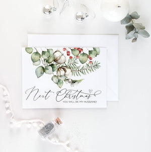 Cute Greenery Christmas Card, Husband Holiday Card, From My Wife Card, Next Christmas as Mr and Mrs, Happy Holidays for Fiance, I Love You