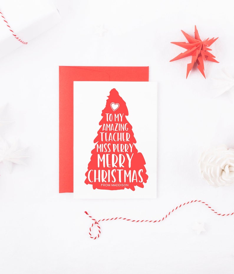 
            
                Load image into Gallery viewer, Teacher Christmas Gifts Customized, Merry Christmas Card for Amazing Preschool Teacher, Cute Teacher Holiday Gift ideas, Red and White
            
        