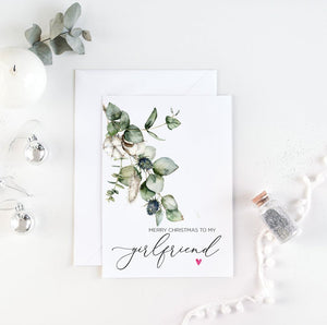 
            
                Load image into Gallery viewer, Cute Greenery Christmas Card, To My Girlfriend Holiday Card, From Boyfriend Card, First Christmas as Couple Happy Holidays Fiance I Love You
            
        