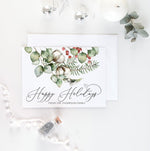 Happy Holidays Cards, Rustic Holiday, Personalized Merry Christmas, Custom Greeting Card Set, Eucalyptus, Woodland Xmas, Corporate Cards