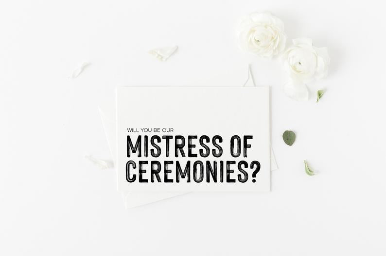 Female MC Card, Mistress of Ceremonies Card, Wedding Party, Bridal Party Gift, Modern, Wedding Ceremony, Wedding MC for Reception, Helper