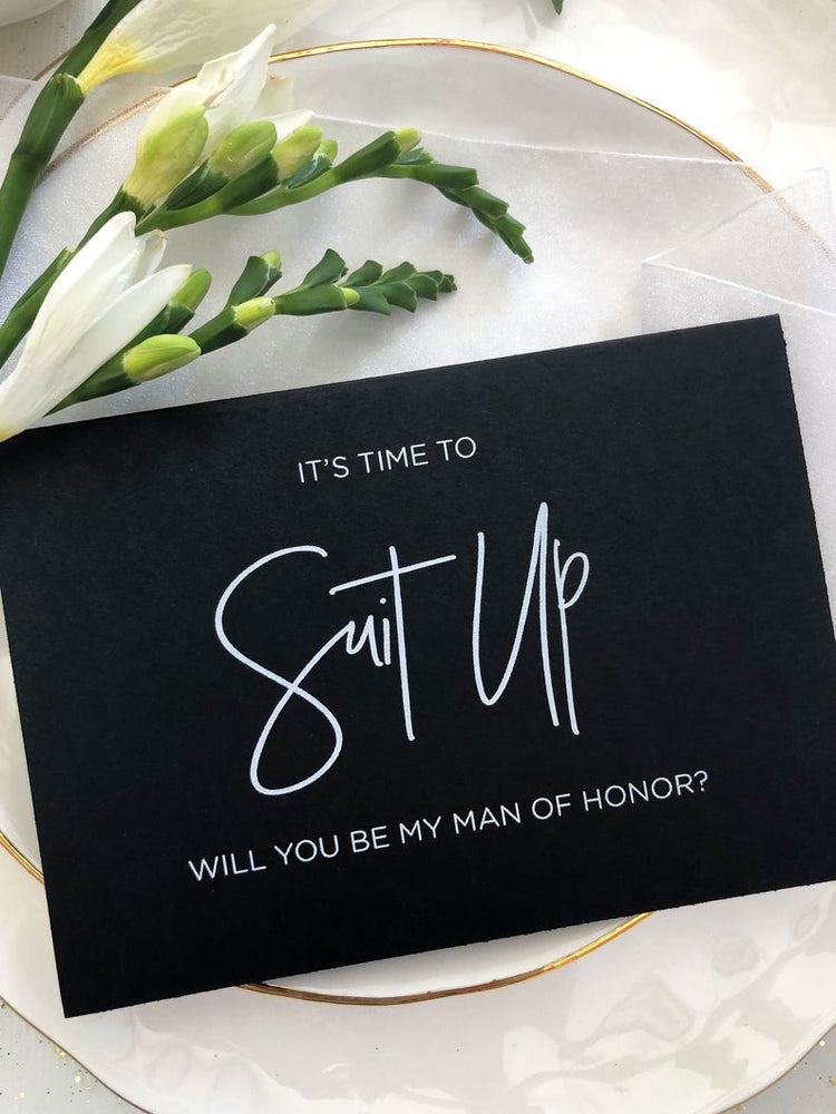 Black and White It's Time To Suit Up Will You Be My Man of Honor Card, BestMan Gift, Groomsman Asking, Best Man Invitation, Bridal Party CS