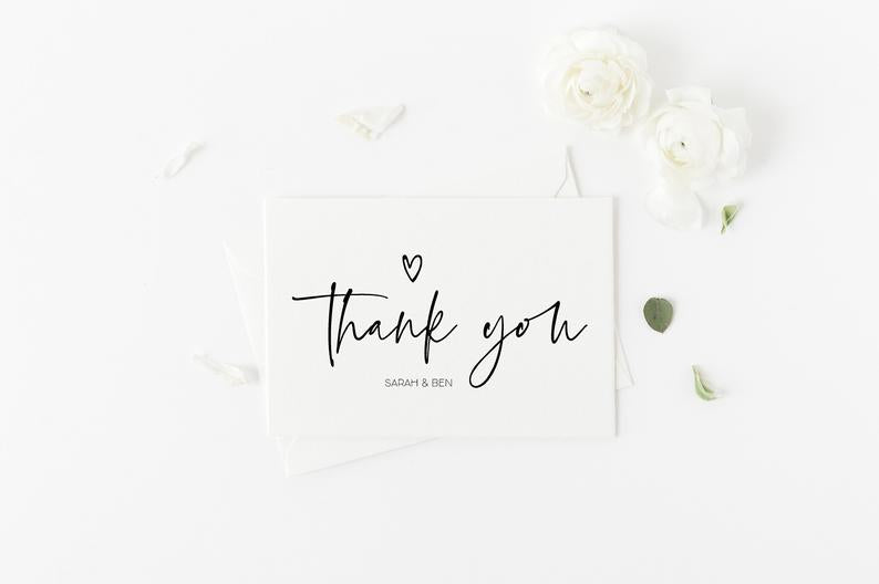 Simple Wedding Thank You Card Template, Wedding Thank You Cards, Personalised Thank You Cards, Personalized Cards, Modern Note Cards, BT