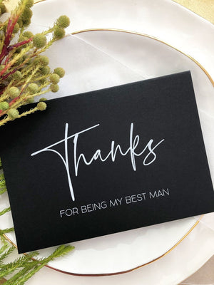 Black and White Thanks for being my Best Man Wedding Day Card, Groomsman Gifts Ideas, Wedding Thank You Cards, Bridal Party Gifts, Simple BT