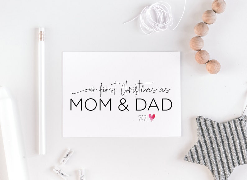
            
                Load image into Gallery viewer, First Christmas as New Parents Card, Mom and Dad Holiday Card, From Husband Card, Cute First Christmas Parents, Happy Holidays, New Baby
            
        