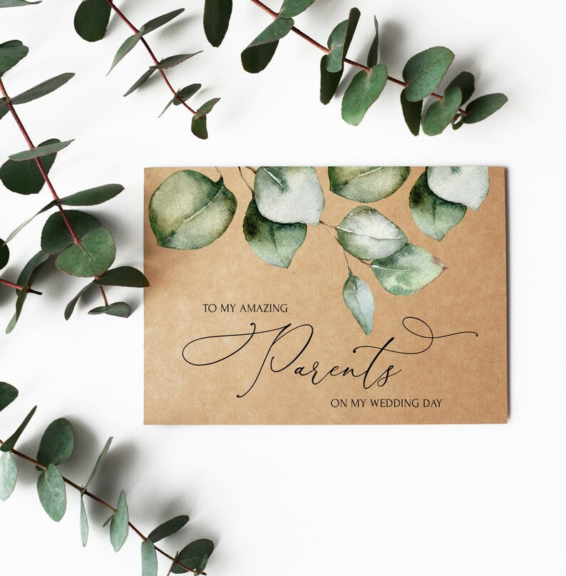 Rustic To My Parents on My Wedding Day Card from Bride, Mom and Dad Wedding Thank You From Groom, Gift for Amazing Parents, Eucalyptus Cards