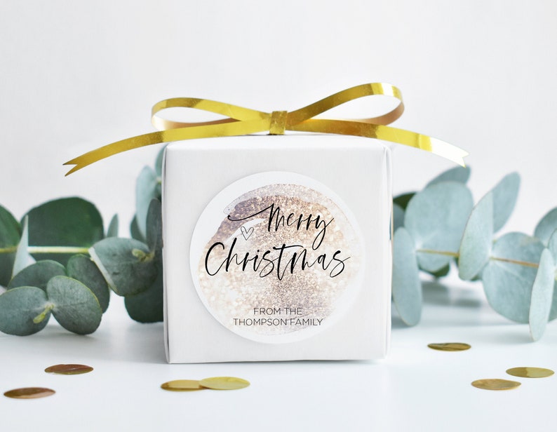 Personalized Gold Christmas Holidays Gift Label Stickers, Merry Christmas, Round Packaging Labels, Circle Envelope Seals, Xmas Present Tags