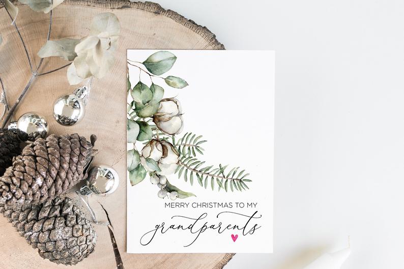 Christmas Cards for Grandparents, To My Grandma Merry Christmas Card, Woodland Greenery, Gifts for Mom Dad Xmas, Seasons Greetings Holidays