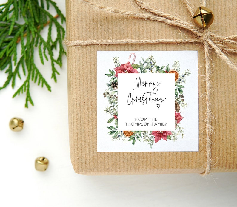 
            
                Load image into Gallery viewer, Customised Christmas Gift Label Stickers, Merry Christmas Stickers, Square Labels, Cute Red Green Wreath, Envelope Seals, Xmas Present Tags
            
        