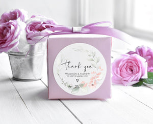 
            
                Load image into Gallery viewer, Custom Wedding Thank You Favor Stickers, Cute Party Tags, Round Candy Labels, Circle Favour Bag, Heart, Envelopes Invitations, Pink Floral
            
        