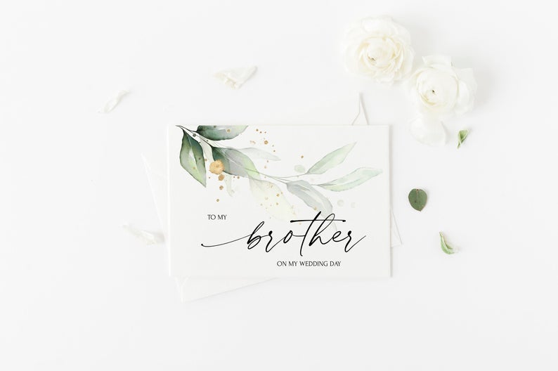 
            
                Load image into Gallery viewer, To My Brother On My Wedding Day, Eucalyptus Card, Brother Of The Bride Card, Sibling of the Groom Gift, Elegant Wedding, Bridal Party Gift
            
        