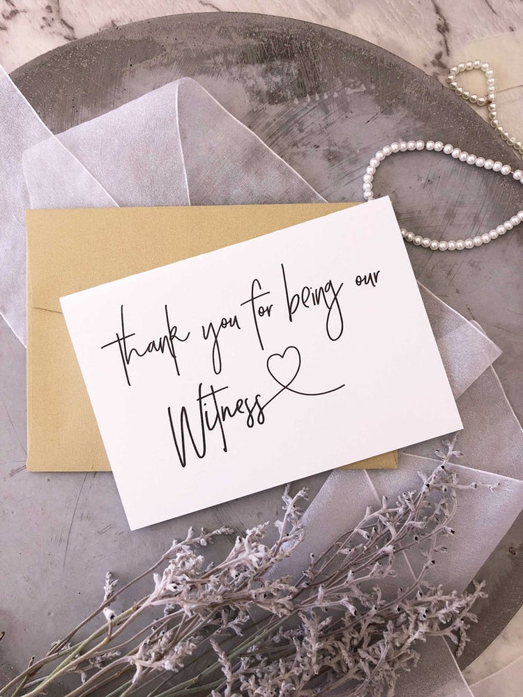 Thank You For Being Our Witness Wedding Day Card, Bridal Party Wedding Thank You Gift, from Bride and Groom, Modern Wedding