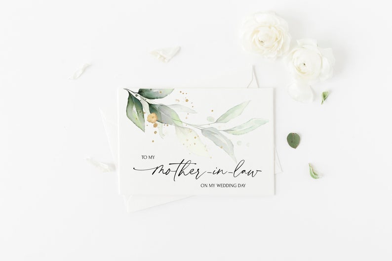 To My Mother On My Wedding Day, Eucalyptus Card Mother in Law Of The Bride Card, Mom of Bride Gift, Elegant Wedding, Mum of Groom Thank You