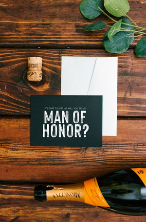 
            
                Load image into Gallery viewer, Man of Honor Wedding Proposal Card, Suit Up Be My Man of Honour Invite, Asking Groomsman Gift, Invitation, Simple Cards From Bride and Groom
            
        