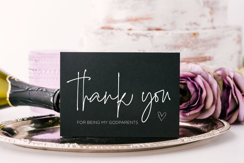 
            
                Load image into Gallery viewer, Black Thank You For Being My Godparents Card, Godmother Proposal, Christening, Baptism Gift, Godparent Request, Godfather Gift, Naming Day
            
        