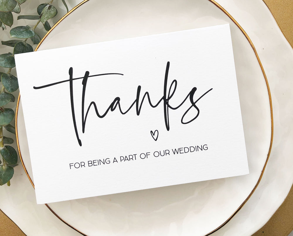 "Thanks For Being A Part of Our Wedding" Simple Wedding Thank You Card