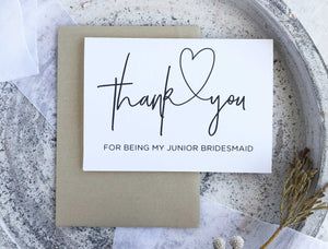 "Thank You For Being My Junior Bridesmaid Card" Bridal Party Gift