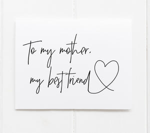 To My Mother My Best Friend Card Mom of The Bride or Groom Gift