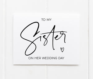 Modern "To My Sister on Her Wedding Day" Card