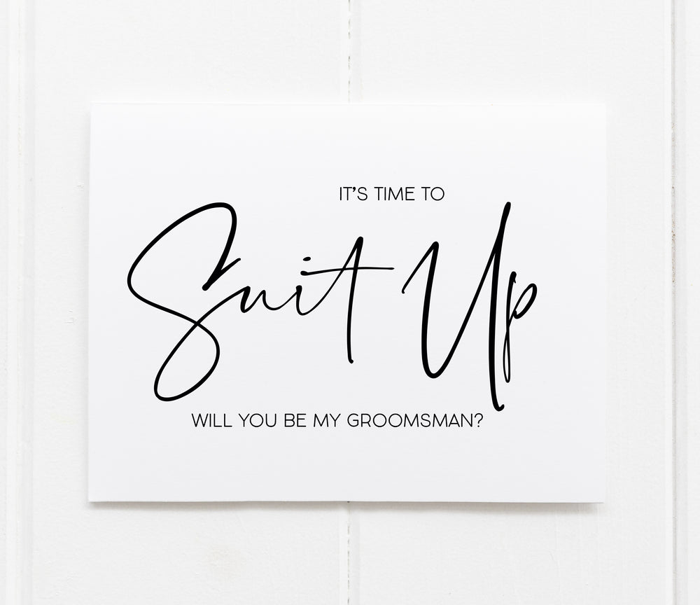 Groomsman proposal asking request gift card for best man from Groom and bride