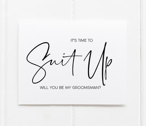 Groomsman proposal asking request gift card for best man from Groom and bride