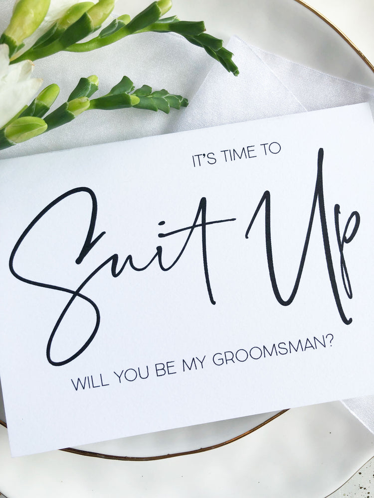 Modern weding its time to suit up will you be my groomsman card