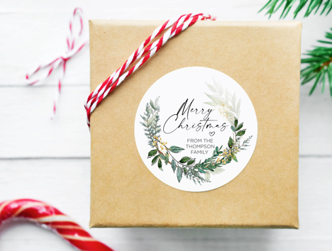 Custom Round Merry Christmas Gift Labels
