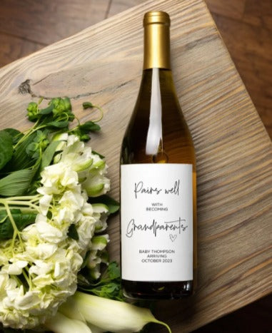 
            
                Load image into Gallery viewer, Pregnancy Announcement Wine Label, Pairs Well With Becoming, Grandmother to Be Gift, Baby Announce, Pregnant Reveal Wine Bottle Stickers
            
        