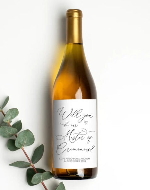 Customised Will You Be Our MC Wedding Wine Label, Bride and Groom MC Asking Gift, Bridal Party Request Wine Sticker Personalised MC Proposal