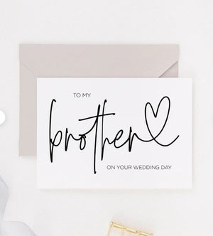 Brother Gift for the Groom, To My Brother on Your Wedding Day Card, Groomsman Gifts, Wedding Cards, from Sister to Sibling, Cute, Simple