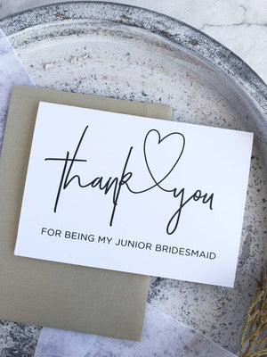 "Thank You For Being My Junior Bridesmaid Card" Bridal Party Gift