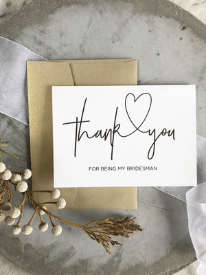 
            
                Load image into Gallery viewer, &amp;quot;Thank You For Being Our Bridesman Card&amp;quot; Bridal Party Gift
            
        