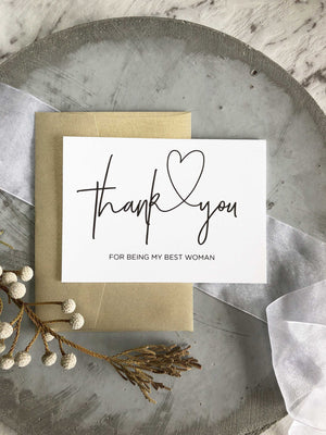 
            
                Load image into Gallery viewer, &amp;quot;Thank You for Being my Best Woman&amp;quot; Wedding Bridal Party Card
            
        